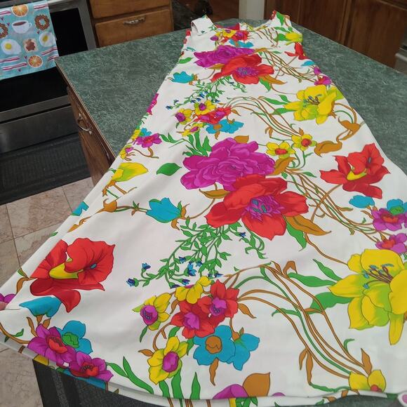 Vintage 1970s Swirl Inc Bright Summer Neon Floral Maxi Dress Large Retro Groovy - Picture 2 of 16